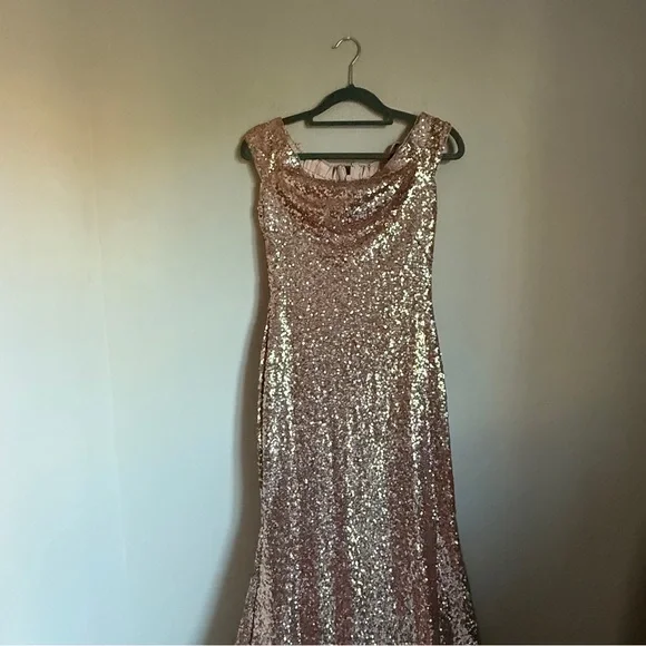Theia Rose Gold Gemma Sleeveless Cut Sequin Embellishment Maxi Gown Size 4 - Picture 4 of 10